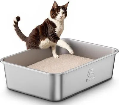 Produktbild von Große Edelstahl-Katzenbox, XXL, metallisch, geruchlos, 50x35x15cm