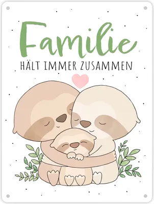 Produktbild von Faultier Metallschild XL in 21x28 cm mit Spruch Familie hält immer zusammen