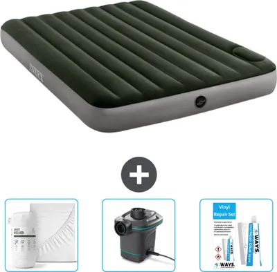 Produktbild von Intex Luftbett - 2 Personen - 152 x 203 x 25 cm - Grün - Spannbettuch - Pumpe en Reperaturset