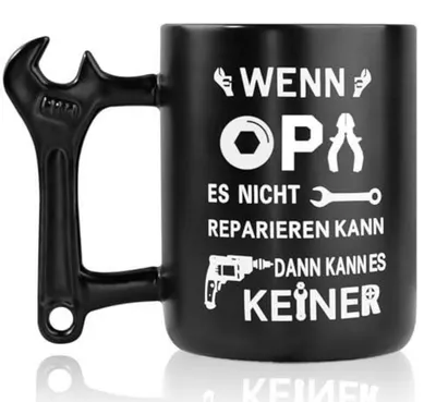 Immagine prodotto di Tazza da caffè per nonno con manico a forma di chiave inglese, 400 ml, in Vetroceramica, idea regalo per la festa del papà o per Natale