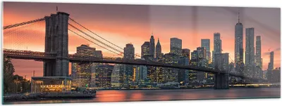 Produktbild von Bilder auf glas - New York Brücke Nacht - 160x50cm - Glasbilder - Wandbilder - Kunstdruck - zum Aufhängen bereit - Wanddekoration aus Glas - Glas Bilder - Wandbild auf Glas - GAB160x50-4048