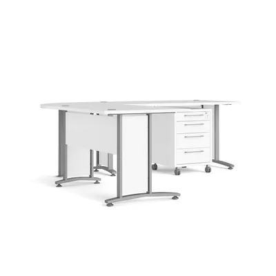 Produktbild von Prisme Eckschreibtisch 304 mit Rollcontainer weiss