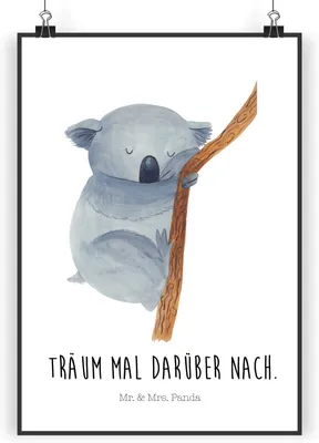 Produktbild von Mr. & Mrs. Panda Bild Koalabär DIN A3 - Weiß - Geschenk, Schlafzimmer, Plakat, schlafen, Koala, wanddeko, Lustige Sprüche, Posterdruck, drucke, Wandbild, Traum, Bär
