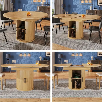 Produktbild von Runder Esstisch ausziehbar (118-158cm) – ovaler Esszimmertisch aus Holz, für bis zu 6 Personen, auch als Küchentisch & Balkontisch, Holzfarbe
