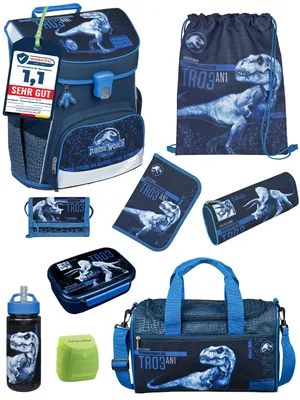Produktbild von Scooli Ranzen-Set 9-teilig JURASSIC WORLD DINOSAURIER Schulranzen-Set mit Sporttasche, Brotdose und Trinkflasche