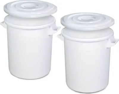 Produktbild von 2x Kunststofftonne 100 Liter mit Deckel, lebensmittelecht, Polyethylen-Kunststoff (PE-HD), weiß