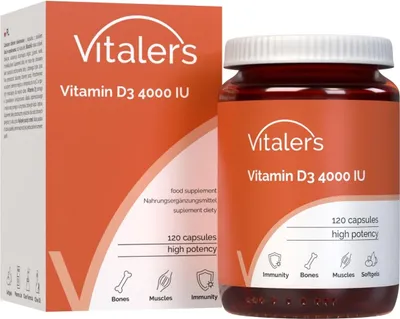 Image de Vitamine D3 4000 UI de Vitaler - 120 gélules, végétaliennes, complément alimentaire pour 4 mois, sans conservateurs, composition pure