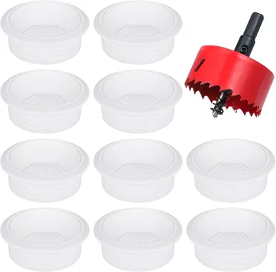 Obrázek produktu pro Kabelový průchod pro stůl, 60 mm - sada 10 kusů - plastový průchod s otvorem - nastavitelné krytky kabelů - systém pro organizaci kabelů na stole - vrták není součástí balení