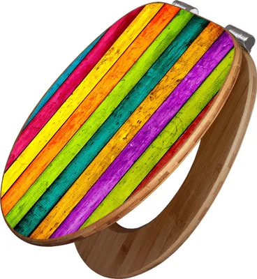 Produktbild von banjado Design WC Sitz Bambus Absenkautomatik -Bunte Holzlatten - Toilettendeckel mit Absenkautomatik Holz/hochwertiger Bambus Klodeckel/WC-Sitz für alle gängigen Toiletten [TDB2 10620]