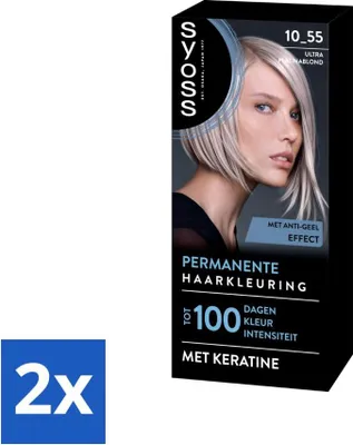 Obrázok produktu pre SYOSS - Permanentné farbenie 10-55 - Farba na vlasy - Permanentná farba na vlasy - Ultra platinová blond - Krycia sivá - Hodnotné balenie - 2 kusy