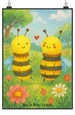 Produktbild von Mr. & Mrs. Panda Bild Biene Verliebt Design DIN A5 - Weiß - Geschenk, Kunstdruck, drucke, poster, wanddeko, Wandbild