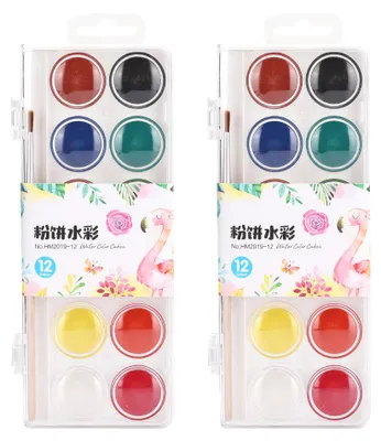 Produktbild von 2-teiliges Aquarellfarben-Set mit 12 Farben und 2 Pinseln šC Zeichenbedarf für Schüler