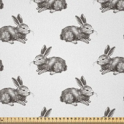 Produktbild von ABAKUHAUS Hase Microfaser Stoff als Meterware , Sketch-Kunst-Muster mit Handgezeichnete Kaninchen Tier-Gekritzel Hare Tiere, 10 M (230 x 1000 cm), Dunkelbraun und Weiß