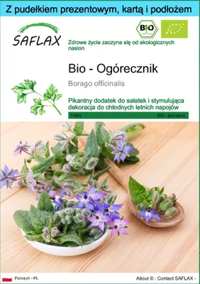 Zdjęcie produktu dla SAFLAX - Zestaw prezentowy - Bio - Ogórecznik - 40 Nasiona - Z pudełkiem upominkowym, etykietą wysyłkową, kartą podarunkową i podłożem uprawowym - Borago officinalis