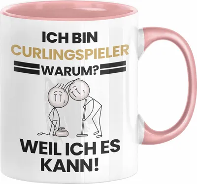 Produktbild von Curlingspieler Geschenk Tasse Lustiger Spruch Ich Bin Curlingspieler Warum Weil Ich Es Kann Geschenkidee Bester Curlingspieler Geburtstag Kaffee-Becher (Rosa)