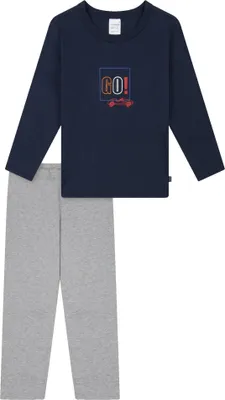 Produktbild von SCHIESSER Jungen Schlafanzug, lang - Kids, offenes Bein, Baumwolle, Print Blau/Grau 140