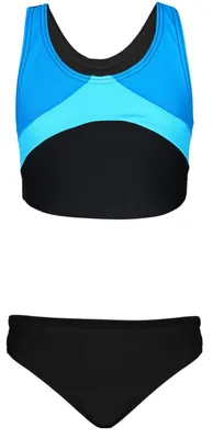 Produktbild von Aquarti Mädchen Sport Bikini Racerback Bustier & Bikinislip, Farbe: Schwarz / Türkis / Himmelblau , Größe: 140