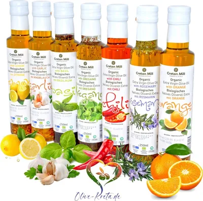 Produktbild von CRETAN MILL 15842 Organic Olivenöl mit Kräuteraroma OREGANO 250ml Flasche