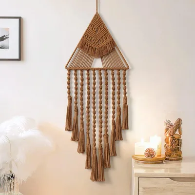 Immagine prodotto di Arazzo macramè parete acchiappasogni - Triangolo - 27 x 70 cm - Cotone - Decorazione boho camera da letto soggiorno