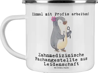 Produktbild von Mr. & Mrs. Panda Teetasse Zahnmedizinische Fachangestellte Leidenschaft - Weiß - Geschenk, Teebecher, Kaffeepott, Emaille Tasse, becher, Pott