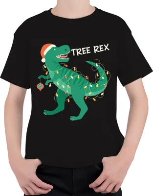 Produktbild von Tree Rex Weihnachtsbaum Dinosaurier - Weihnachten Weihnachtsgeschenk Christmas Uni Kinder T-Shirt, Schwarz, 128