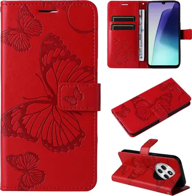 Produktbild von Mobigear Butterfly Xiaomi Redmi 14C Hülle Klapphülle Geldbörse - Rot