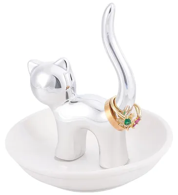 Keramik-Katzenringhalter, Schmucktablett, 10,2 cm, weiß