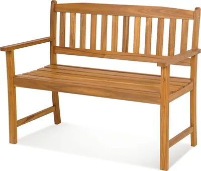 Produktbild von KOMFOTTEU 2 Sitzer Gartenbank, Sitzbank aus Akazienholz, Außenbank mit Rückenlehne und Armlehnen, Parkbank bis 360 kg belastbar  (110x55x86cm)