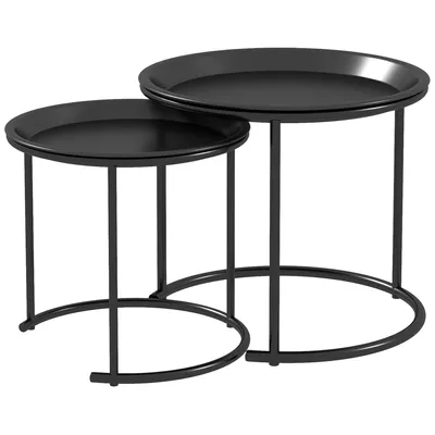 Immagine prodotto di HOMCOM, set di 2 tavolini rotondi, impilabili, tavolino da salotto nero