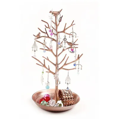 Produktbild von Baum Schmuckständer mit Vögel Deko, Kettenständer Schmuck Baum für Ketten Ring Ohrring, Damen Armbandständer Schmuckhalter Ohrringhalter Metall