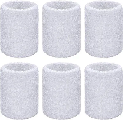 Imagen del producto de Bandas para el sudor Sportwristbands (pack de 6) – Bandas absorbentes para baloncesto, tenis, fútbol, correr y trabajo (blancas)