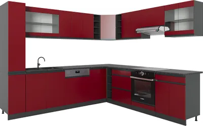Produktbild von Vicco Eckküche R-Line, 257 x 60 cm J-Shape, ohne Arbeitsplatte, Rot/Anthrazit