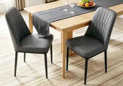 Produktbild von Esszimmerstühle, 2er Set Küchenstühle, Kunstlederstühle, Wohnzimmerstühle mit Rückenlehne,Grau