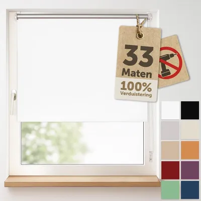 Image de Store occultant à enroulement fixation sans perçage - Blanc - 80 x 130 cm - Sans perçage - Pour fenêtres