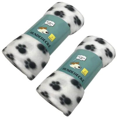Produktbild von 2er Set Hundedecke Fleecedecke 70 x 100 cm | Haustier Decke Hundebett Fleece | Haustierdecke Tierbett Schwarz Weiß