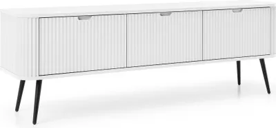 Produktbild von DomoHome "ZOVA" Dreitüriger RTV-Schrank, Klappen Und Beinen, Stilvoller Fernsehtisch Mit Modernem Design, Fernsehschrank Für Wohnzimmer, Metallfüße Schwarz, 168/57/39 cm Farbe: Weiss