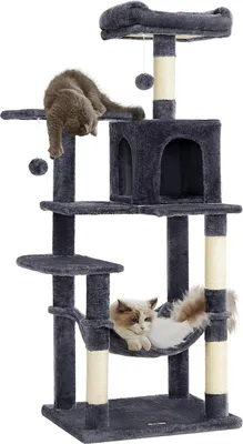 Produktbild von Songmics Kratzbaum Katzenhaus mit Hängematte rauchgrau