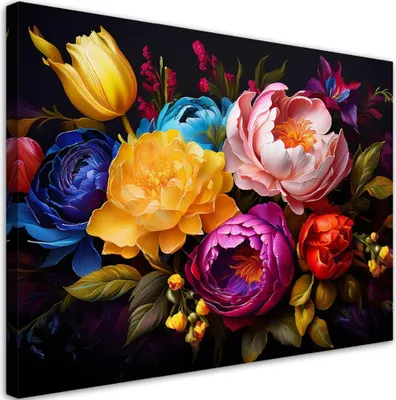 Obrázok produktu pre Obraz na plátne Farebné pivonky a tulipány Kytica 60x40 Feeby Farebné obraz na stenu pripravené na zavesenie