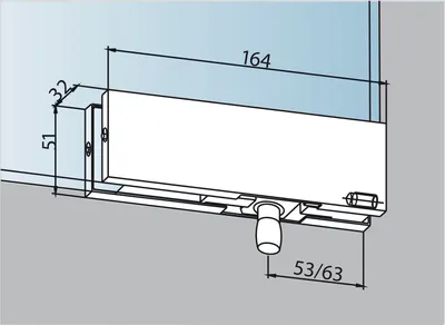 Technical drawing with dimensions of a door hardware component.