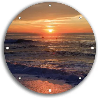 Produktbild von Wallario rundes Outdoor-Poster für Garten oder Balkon, Motiv Sonne über dem Meer, 30 cm Durchmesser