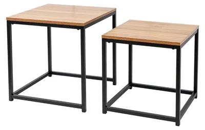 Produktbild von Beistelltisch 2er Set Holzoptik – Satztisch aus Metall & MDF – Kleiner Couchtisch, Nachttisch & Wohnzimmertisch | ca. 37cm & 33cm (schwarz)