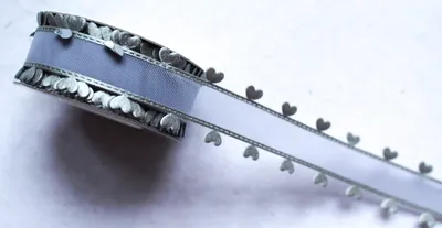 Organza-Band mit Herzen, 10 m x 25 mm, silber, Deko