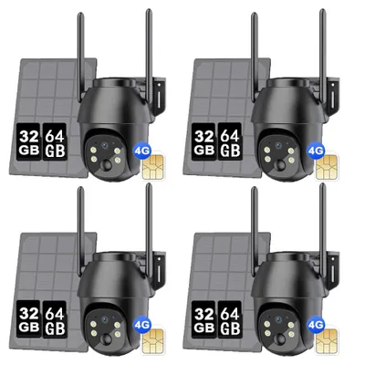 Image de Caméra de surveillance 4G LTE Caméra de surveillance extérieure avec carte SIM, caméra de surveillance extérieure avec app, carte mémoire 32&64GB, panneau solaire, 2K 4PCS