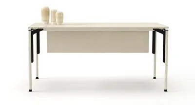 Productafbeelding van Modern wit houten bureau voor kantoor, metalen werkplek bureau