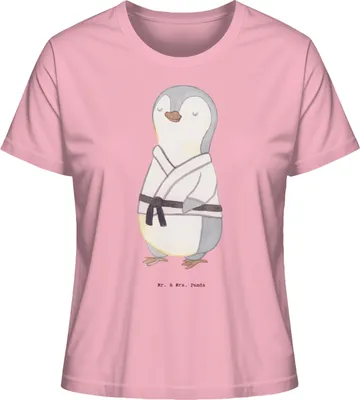 Produktbild von Mr. & Mrs. Panda Damen T-Shirt Pinguin Karate Größe XL - Baumwolle Pink - Geschenk, Kampfsportart, für Frauen, Kampfkunst, Basic Shirt, Verein, Sommershirt, Oberteil