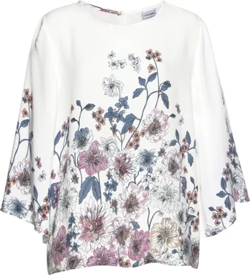 Produktbild von LASCANA Schlupfbluse mit Blumenprint und Trompetenärmeln weiß-bedruckt Größe 46