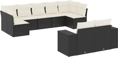 Produktbild von vidaXL 9-tlg. Garten-Sofagarnitur mit Kissen Schwarz Poly Rattan
