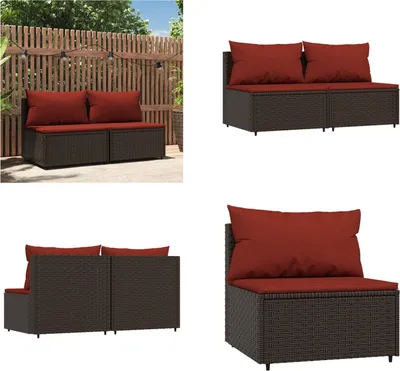 Image de vidaXL Canapé de jardin avec coussin 2 pcs. Poly Rattan marron - Canapé central - Canapé central - Canapé - Canapé d'extérieur