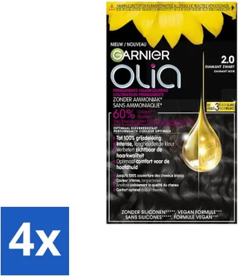 Produktbild von Garnier – Olia 2 – Haarfarbe – Diamantschwarz – Ammoniakfrei – 60 % Öl – Permanente Farbe - Vorteilspack - 4 Stücke