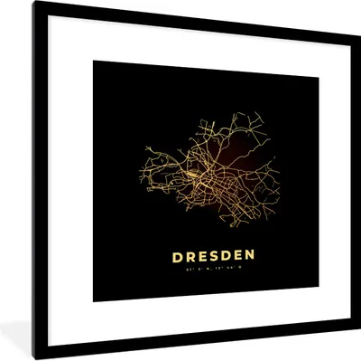 Produktbild von MuchoWow® Gerahmtes Poster Dresden - Karte - Gold - Stadtplan 40x40 cm - Poster mit Schwarzem Bilderrahmen Wandposter Rahmen Foto Bilder - Poster - Plakat im Rahmen